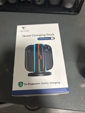 Quad Charging Dock for Switch Joy-Con - Black with Blue & Orange Accents